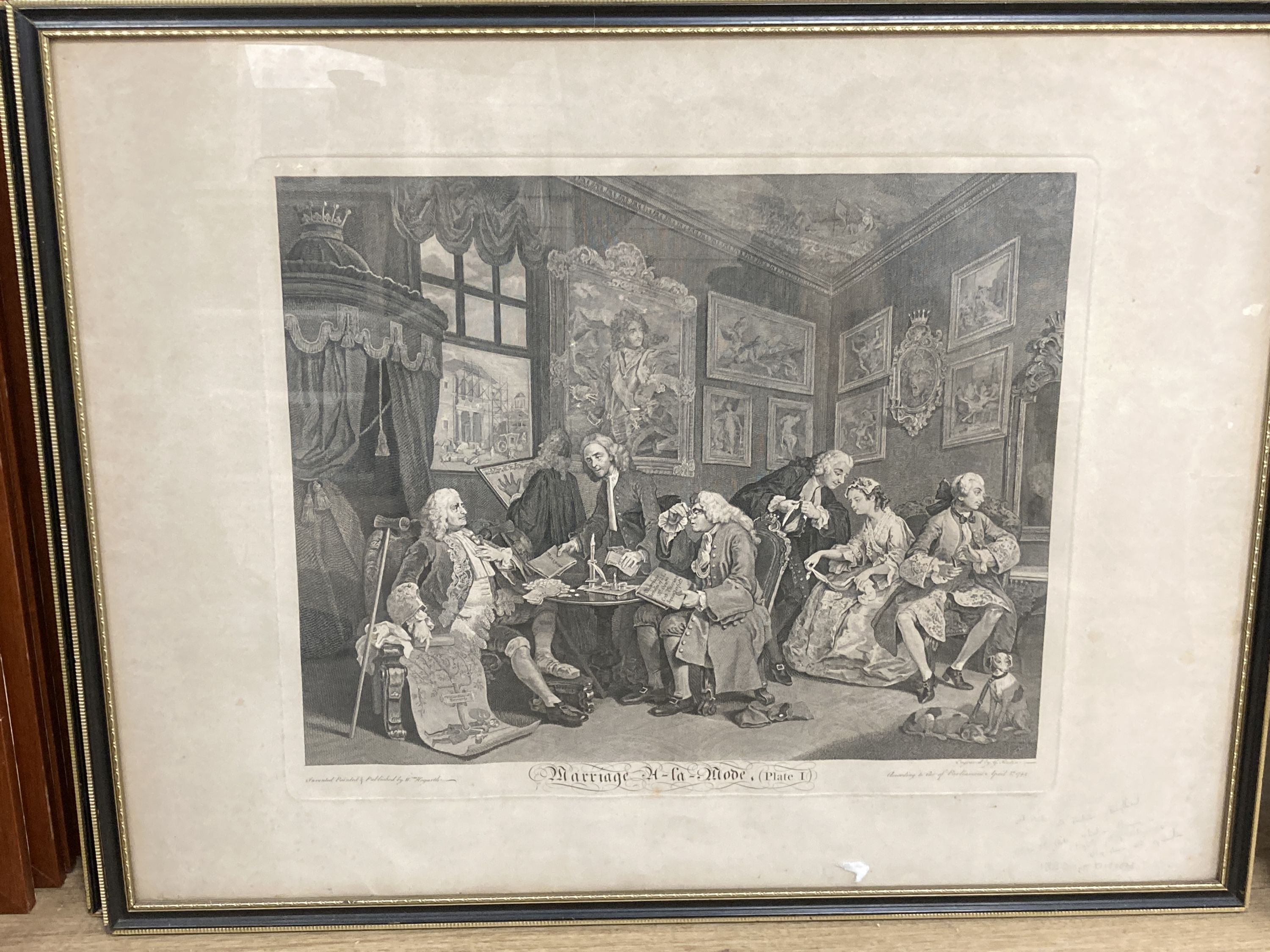 After Hogarth, a set of 6 engravings, Marriage A-La Mode, 38 x 46cm